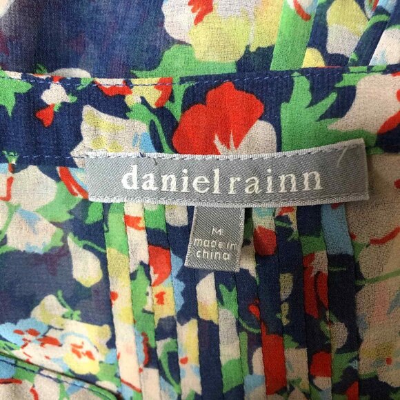Daniel Rainn  Blue Floral Peasant Boho Blouse Shirt Size M Medium Semi Sheer Top - Picture 5 of 8